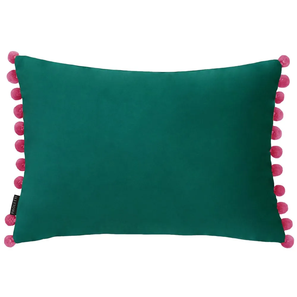 Fiesta Pom Pom Cushion - Teal Berry, Velvet
