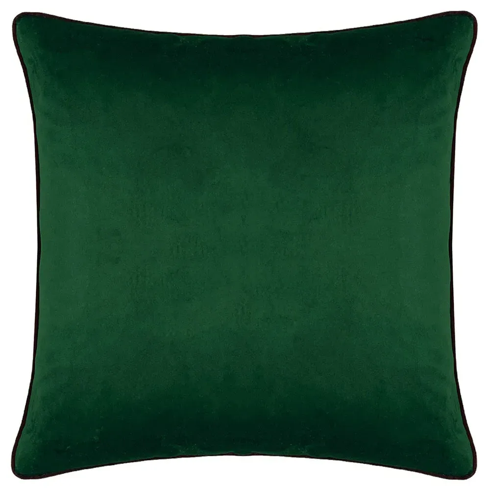 Figaro Floral Piped Velvet Cushion - Green