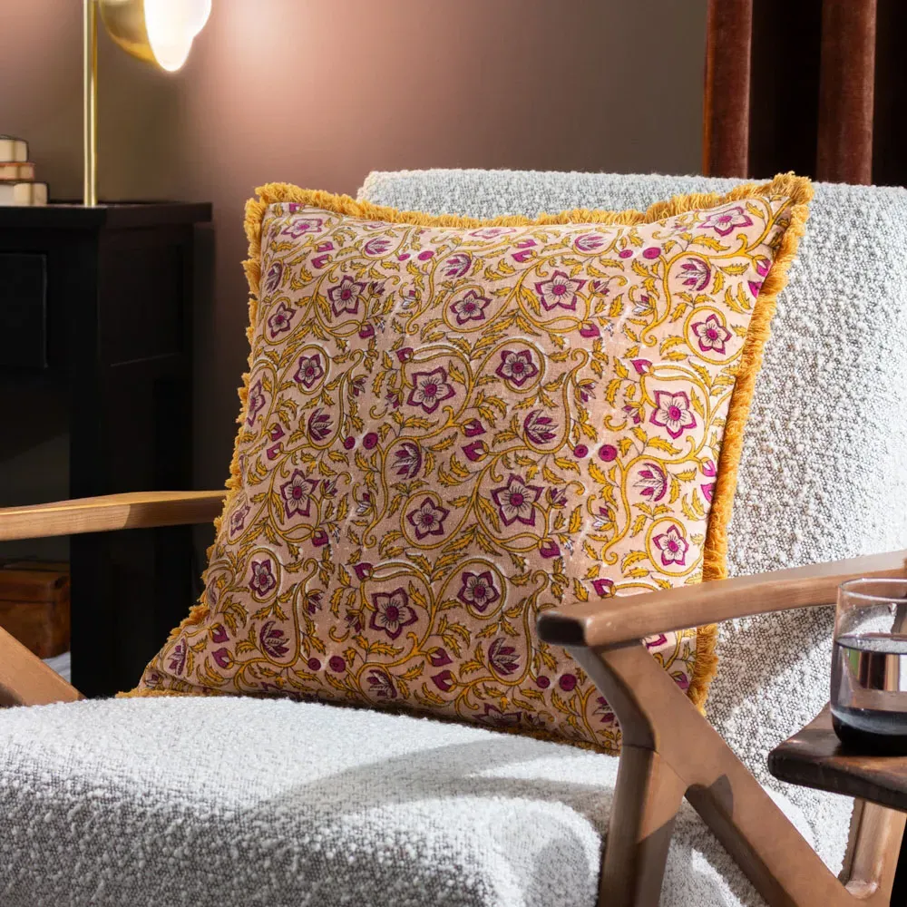 Filagree Shell Floral Cotton Velvet Cushion - Multi