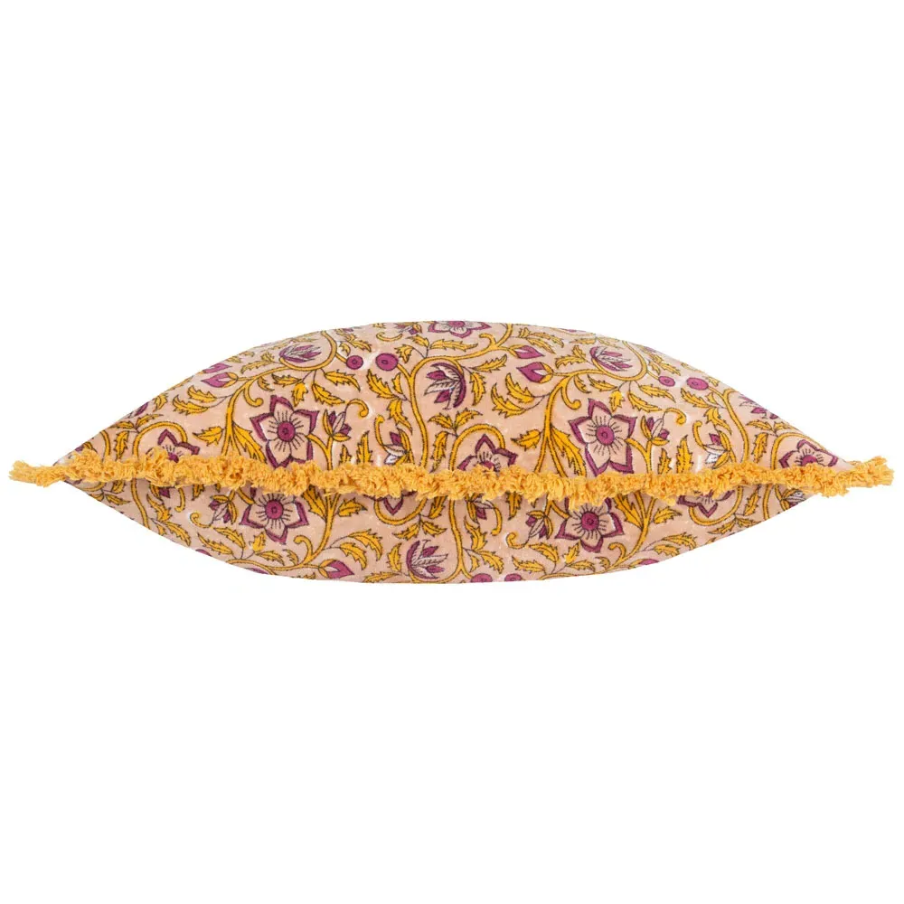 Filagree Shell Floral Cotton Velvet Cushion - Multi