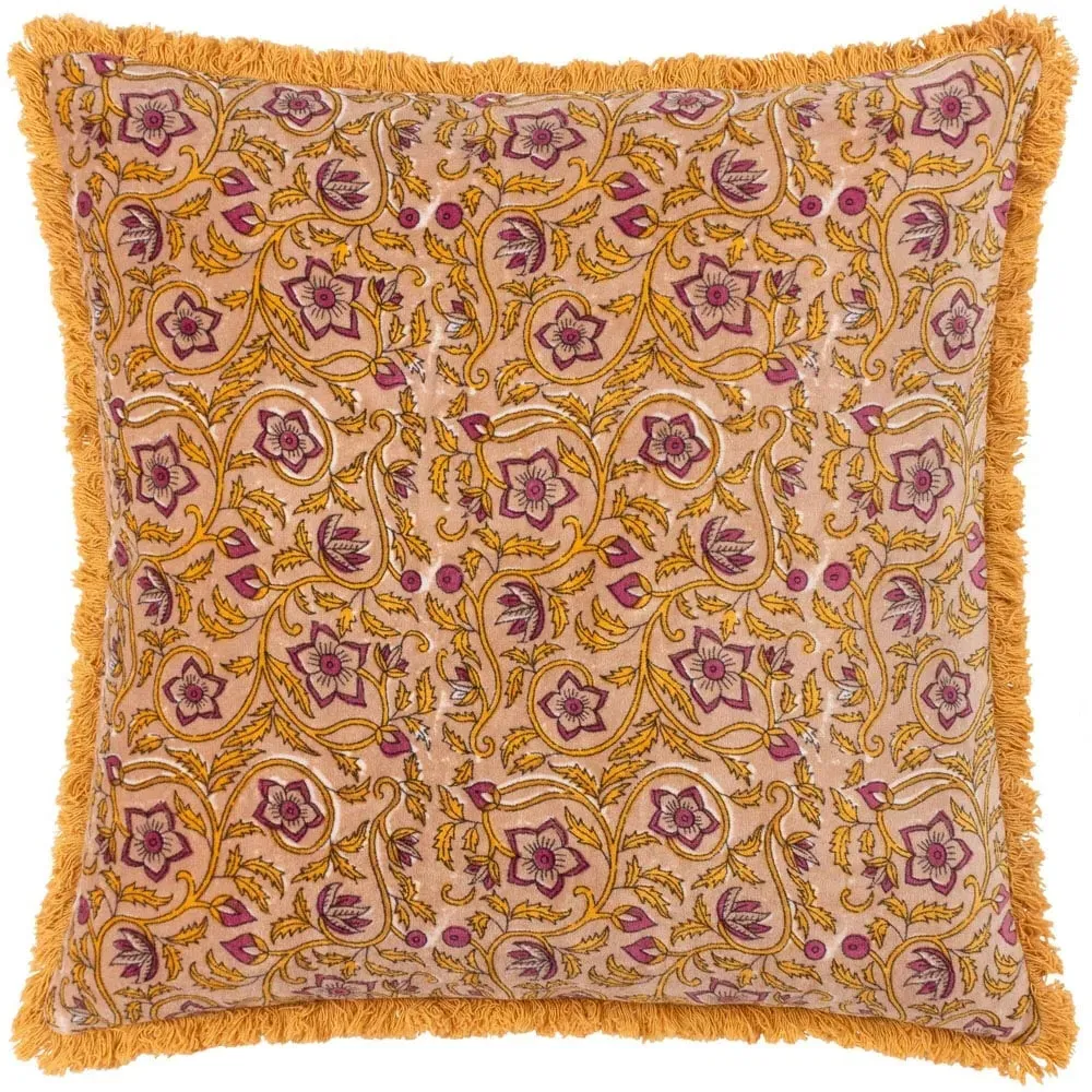 Filagree Shell Floral Cotton Velvet Cushion - Multi