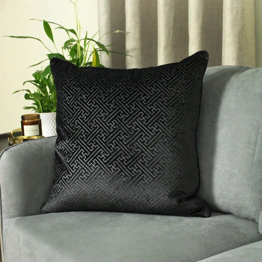 Florence Embossed Velvet Cushion - Black