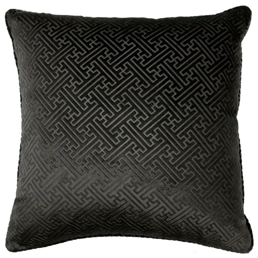 Florence Embossed Velvet Cushion - Black
