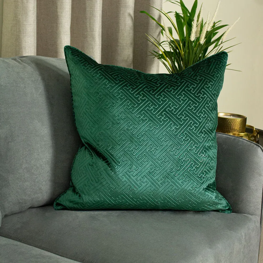 Florence Embossed Velvet Cushion - Emerald