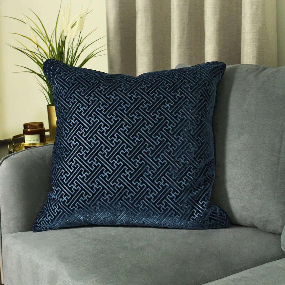 Florence Embossed Velvet Cushion - Navy