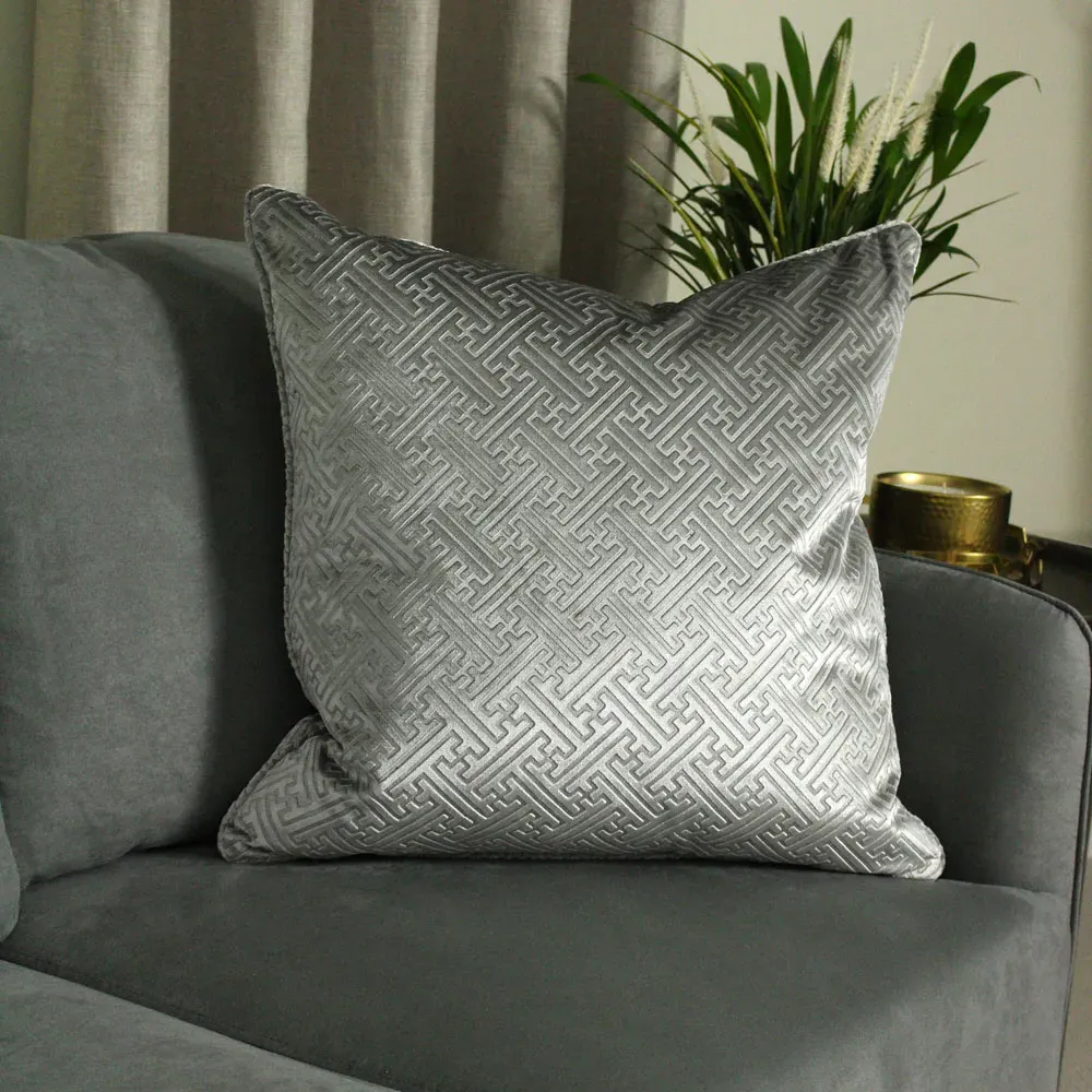 Florence Embossed Velvet Cushion - Silver