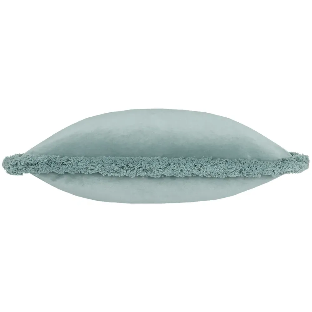 Freya Fringed Cushion - Duck Egg, Velvet
