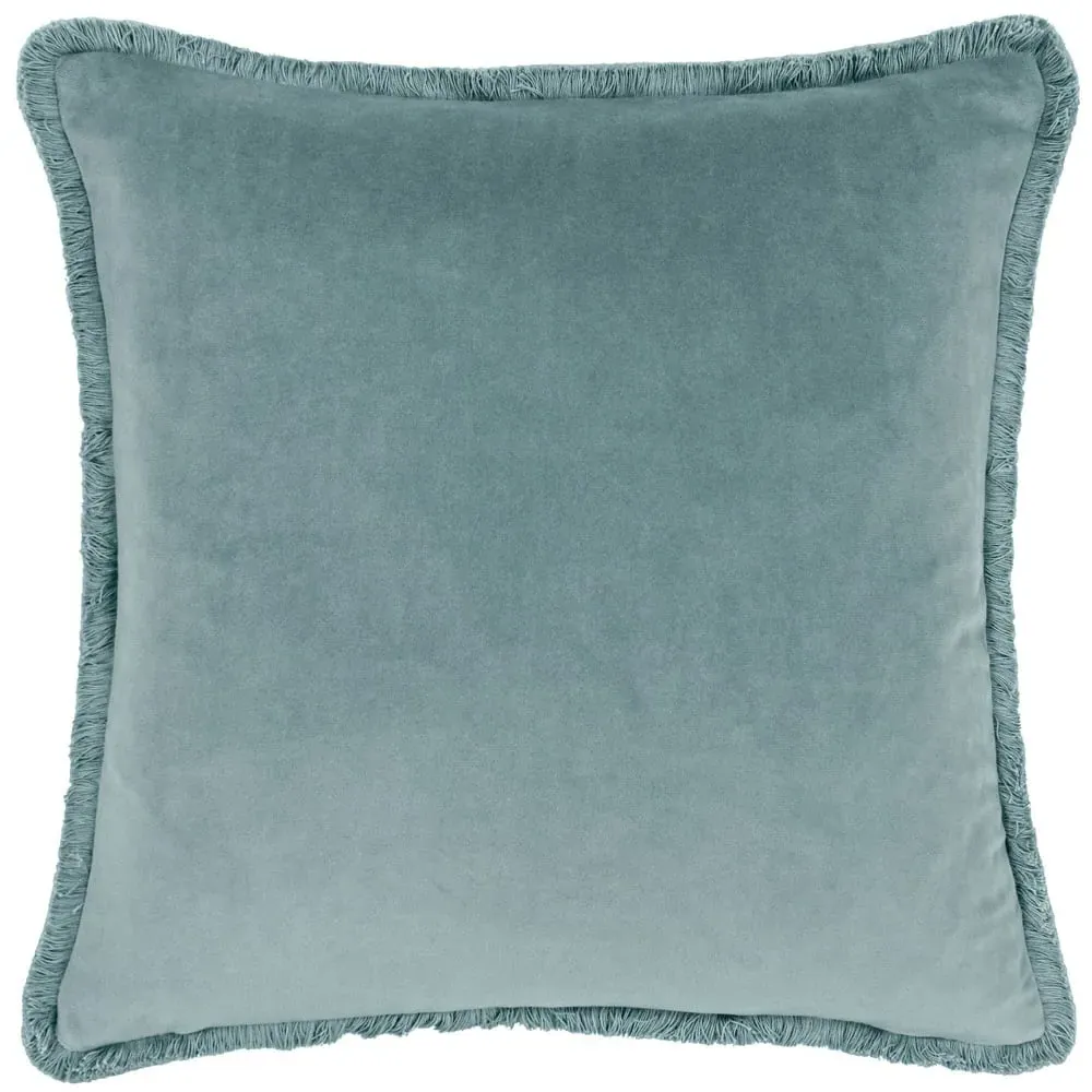 Freya Fringed Cushion - Duck Egg, Velvet