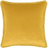 Freya Fringed Cushion - Ochre, Velvet