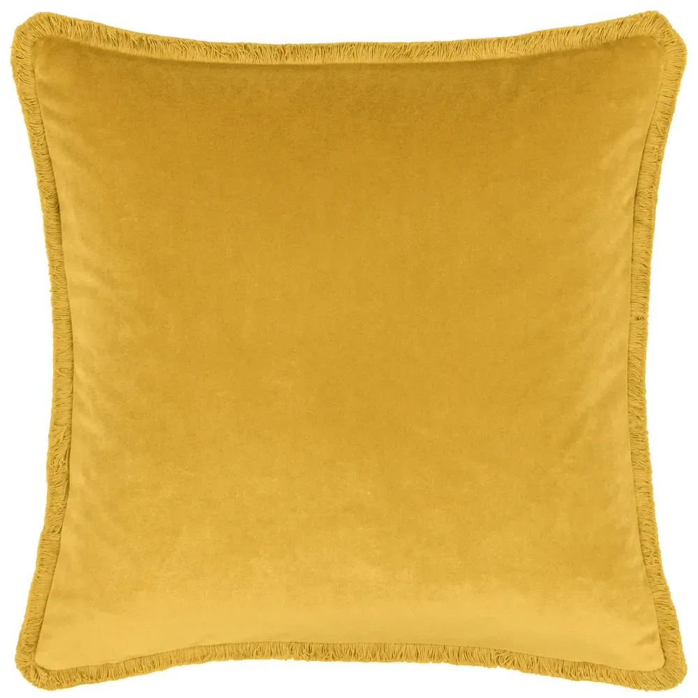 Freya Fringed Cushion - Ochre, Velvet image