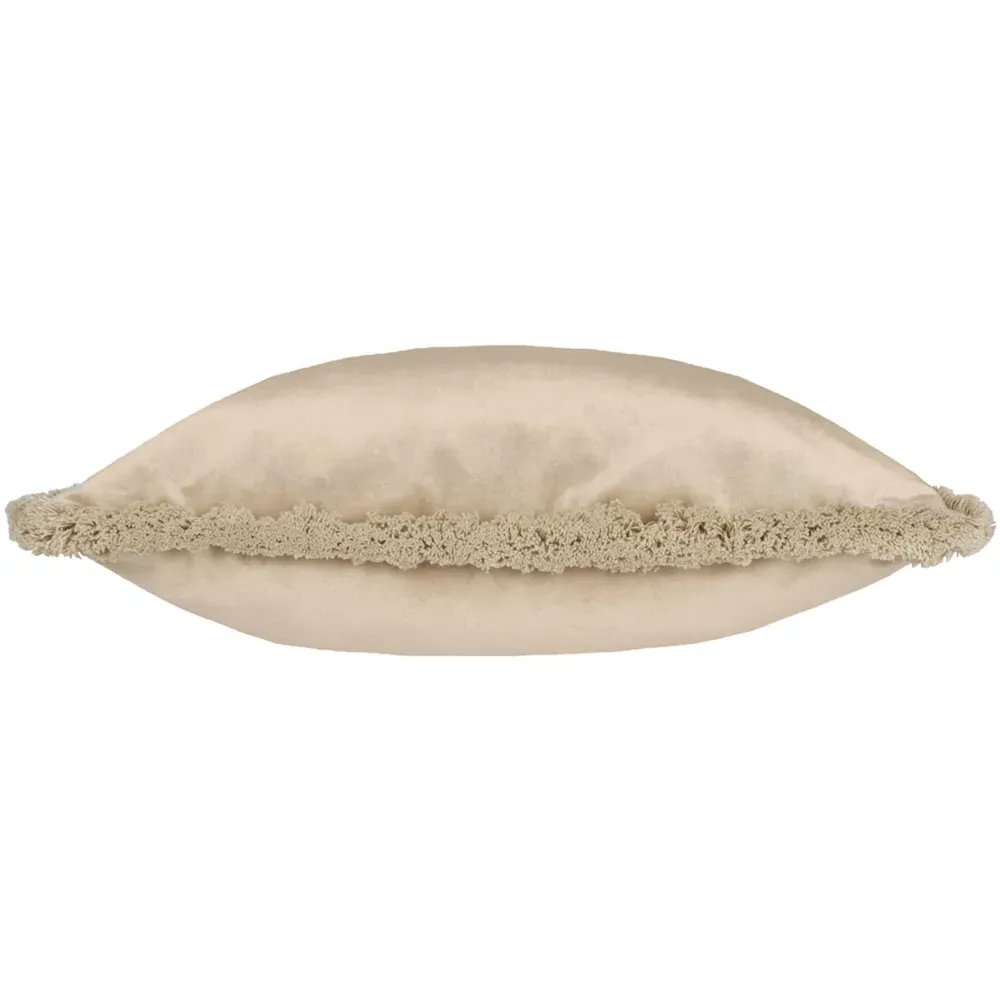 Freya Fringed Cushion - Taupe, Velvet