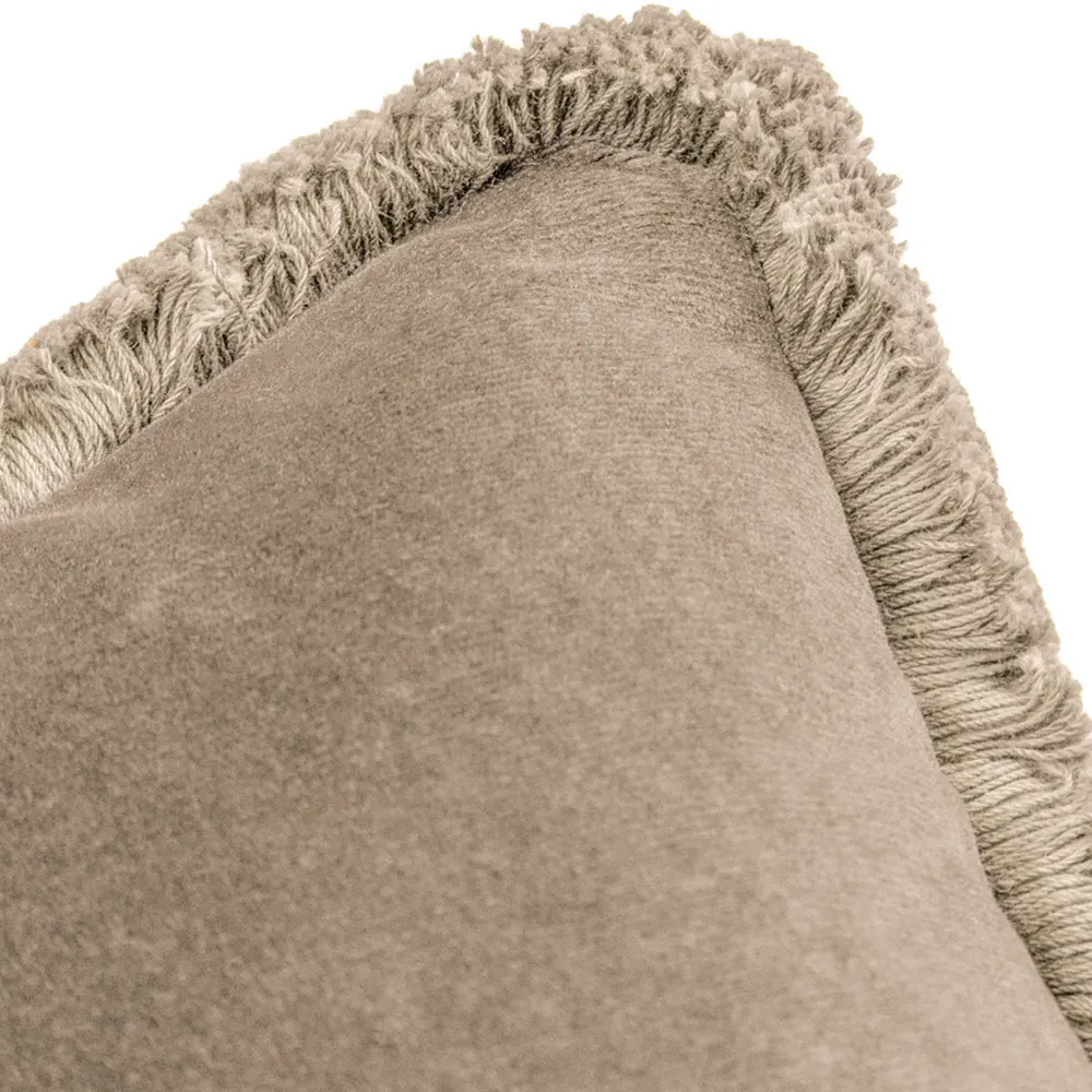 Freya Fringed Cushion - Taupe, Velvet