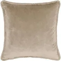 Freya Fringed Cushion - Taupe, Velvet