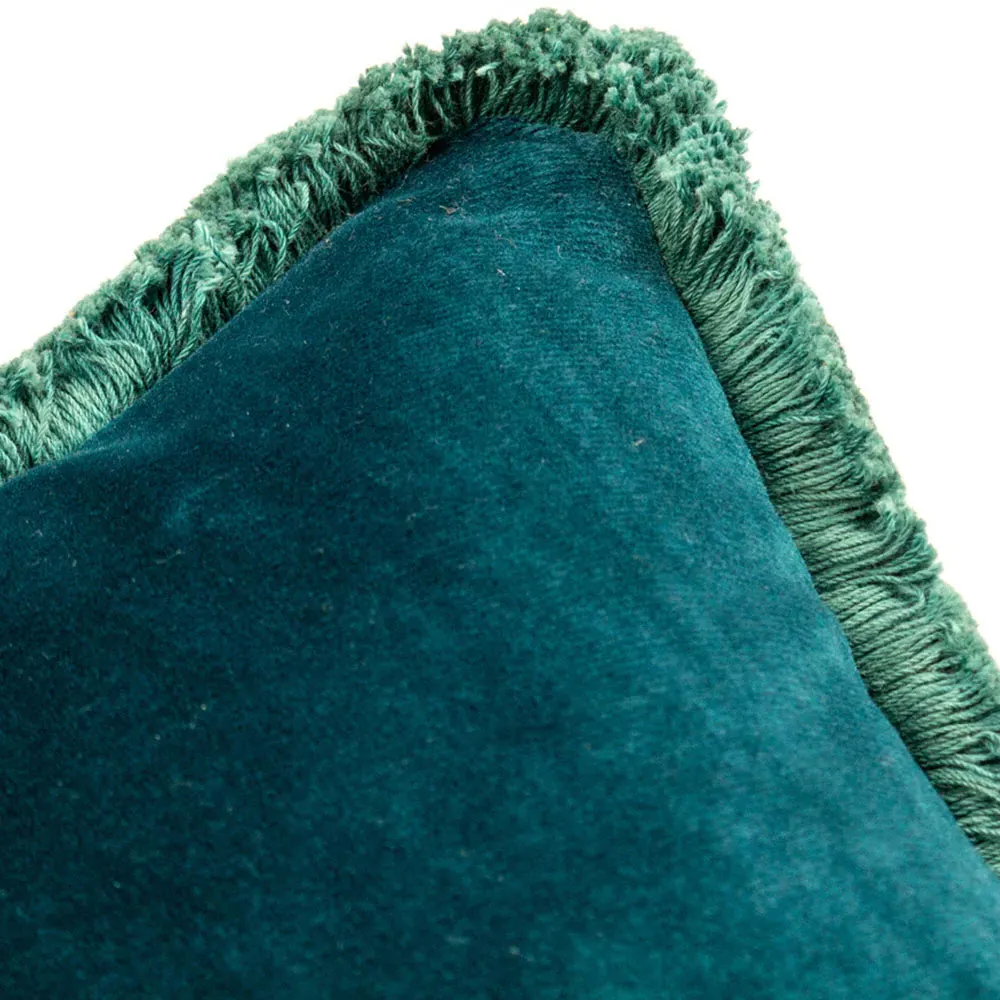 Freya Velvet Fringed Cushion - Teal