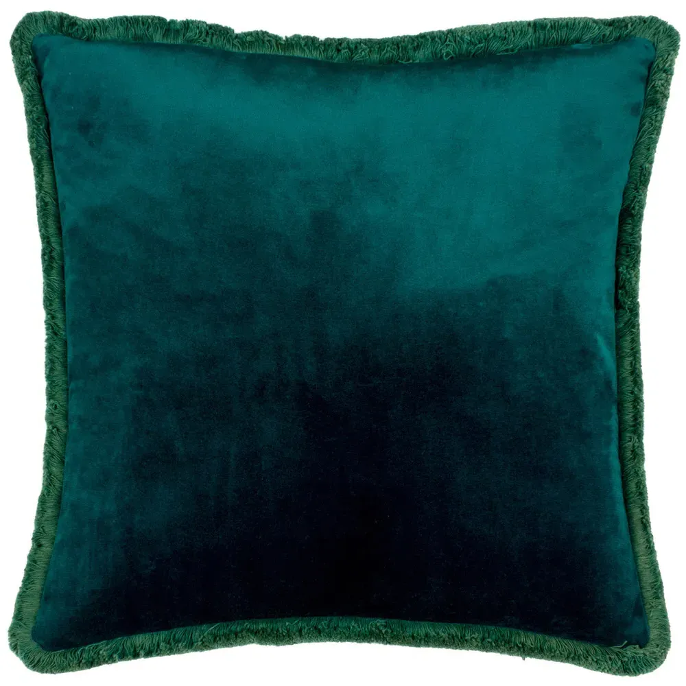 Freya Velvet Fringed Cushion - Teal image