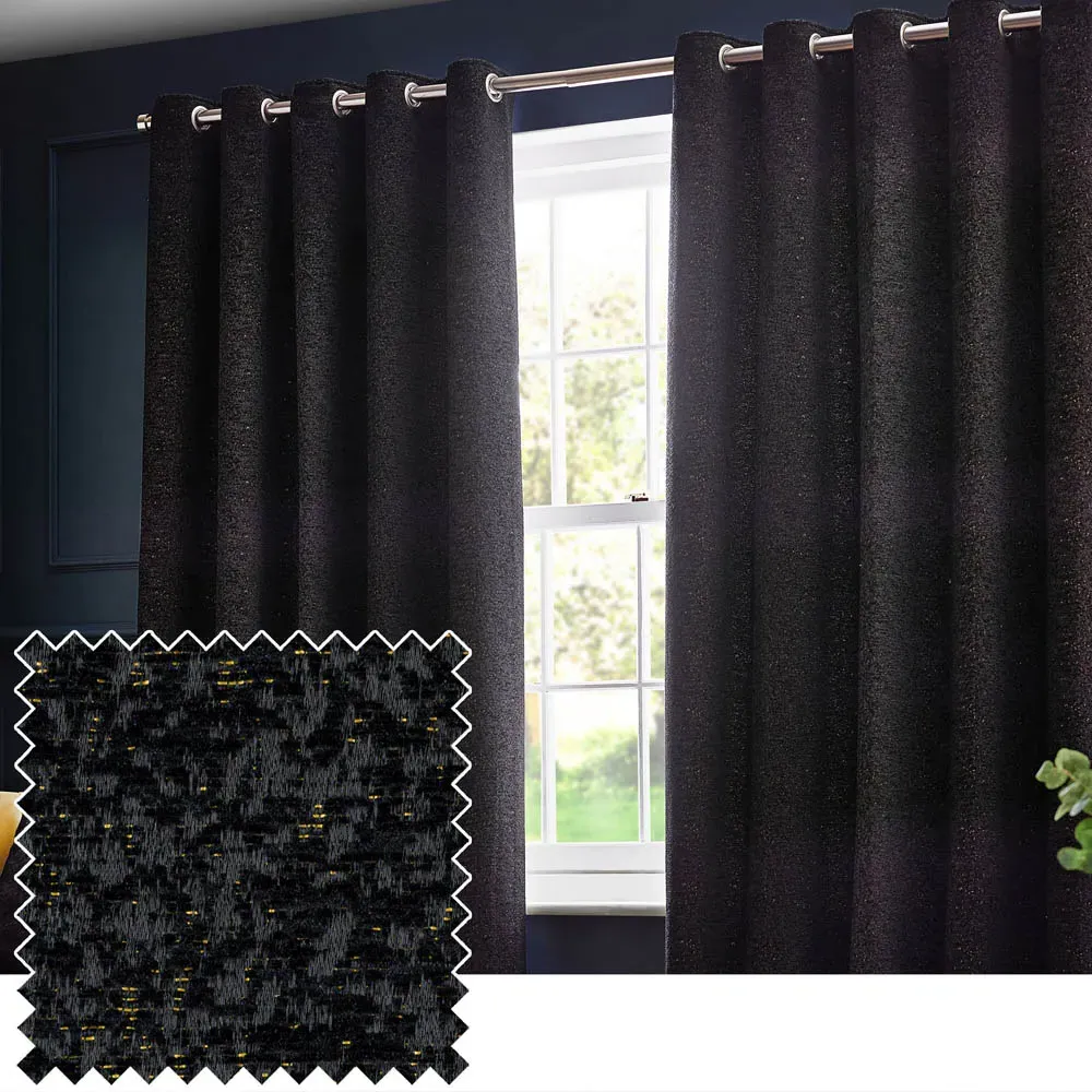 Galaxy Eyelet Curtain - Black, Chenille