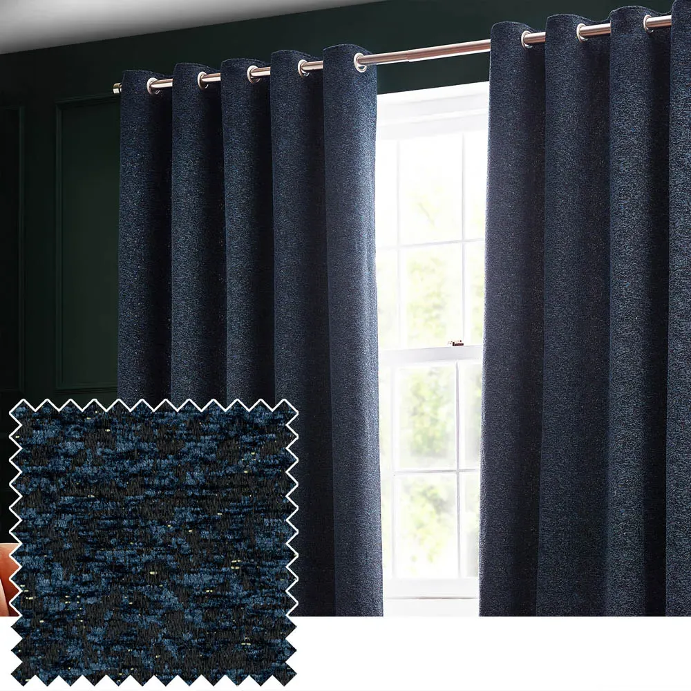 Galaxy Eyelet Curtain - Navy, Chenille