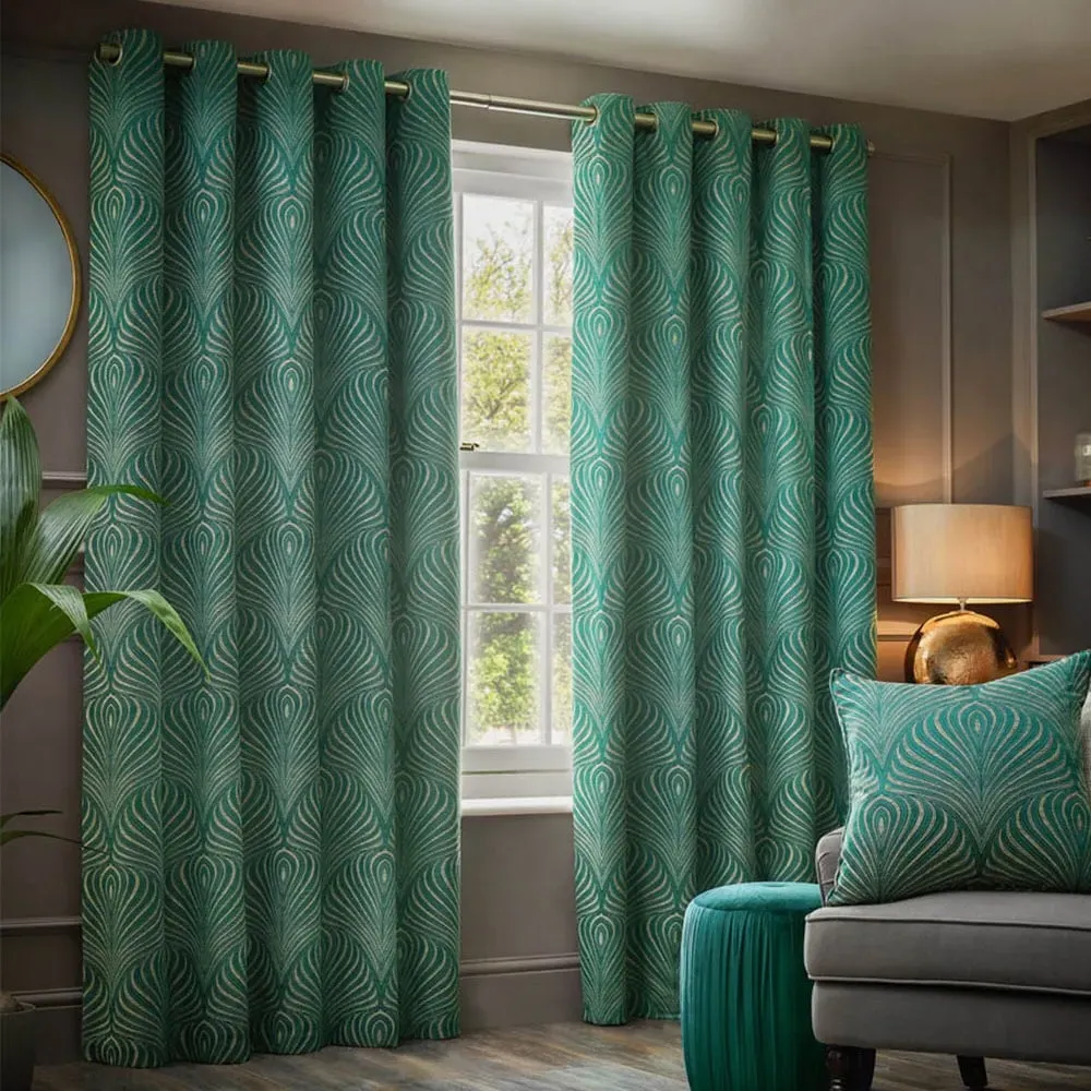 Gatsby Emerald Jacquard Eyelet Curtain - Green
