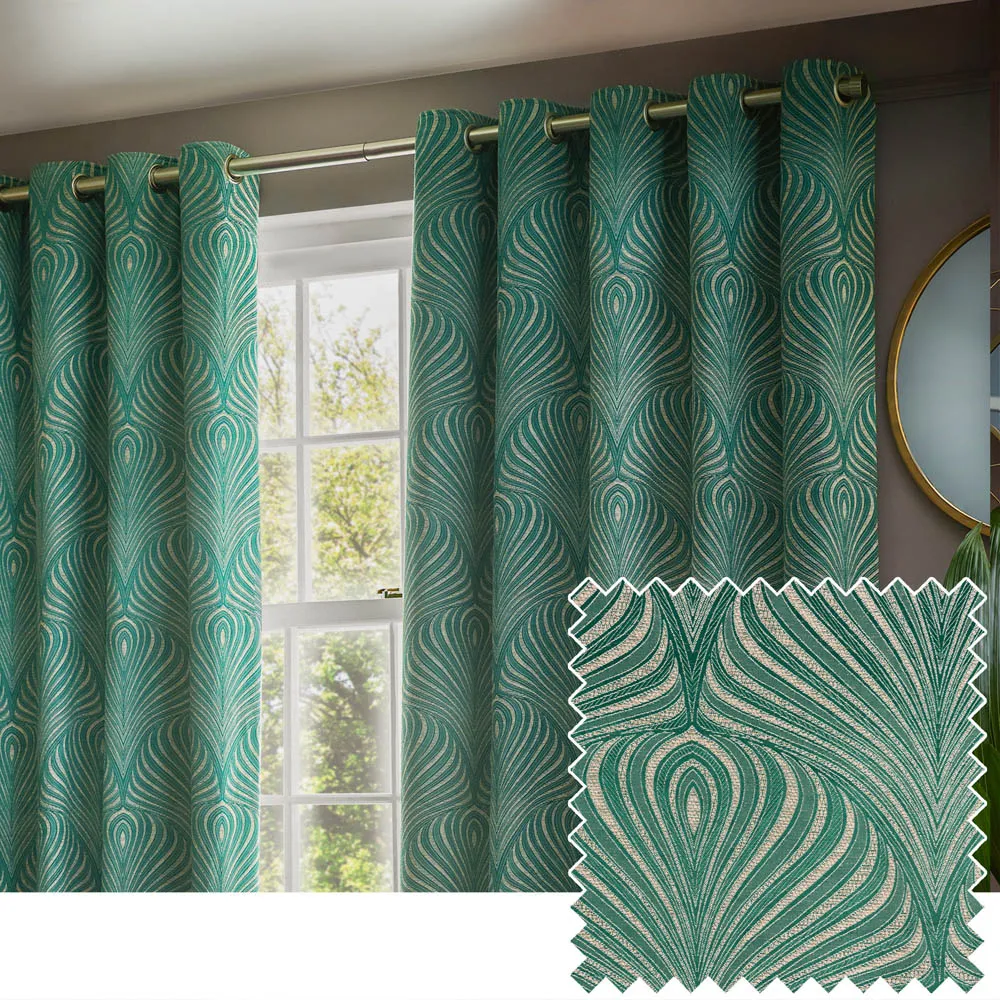 Gatsby Emerald Jacquard Eyelet Curtain - Green