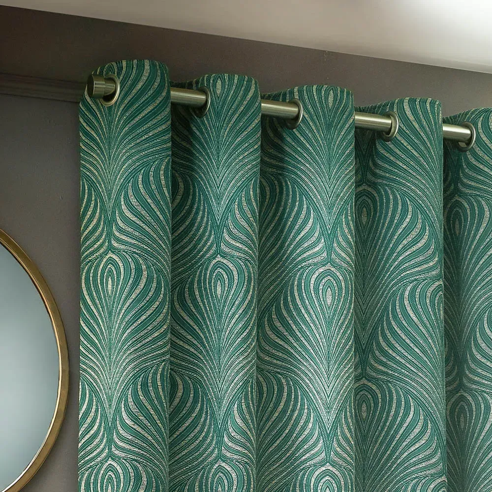 Gatsby Emerald Jacquard Eyelet Curtain - Green