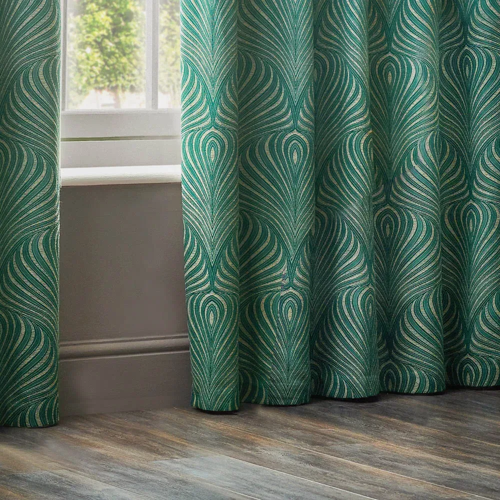 Gatsby Emerald Jacquard Eyelet Curtain - Green