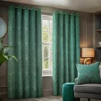 Gatsby Emerald Jacquard Eyelet Curtain - Green