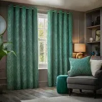 Gatsby Emerald Jacquard Eyelet Curtain - Green