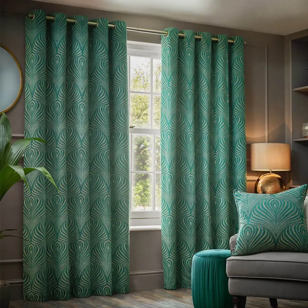Gatsby Emerald Jacquard Eyelet Curtain - Green