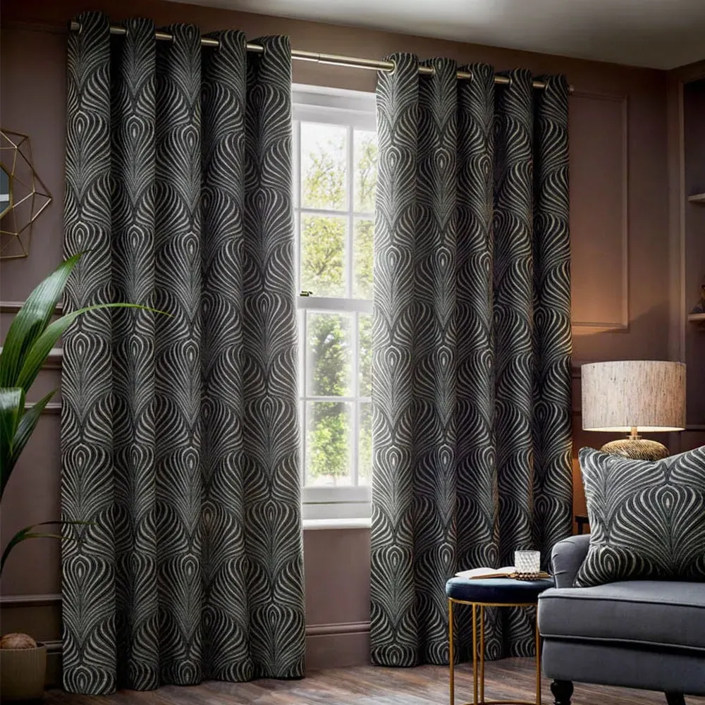 Gatsby Jacquard Eyelet Curtain - Black