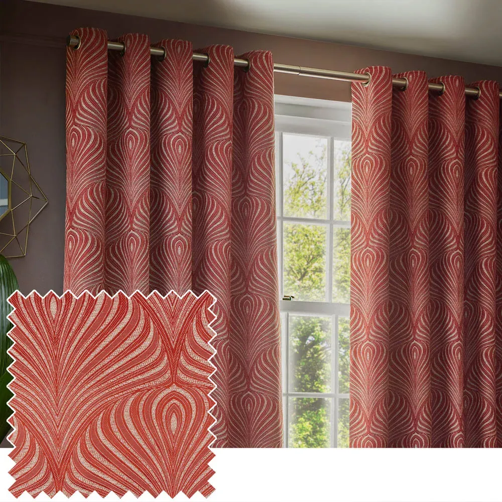Gatsby Jacquard Eyelet Curtain - Terracotta