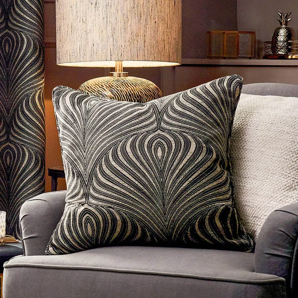Gatsby Jacquard Piped Cushion - Black