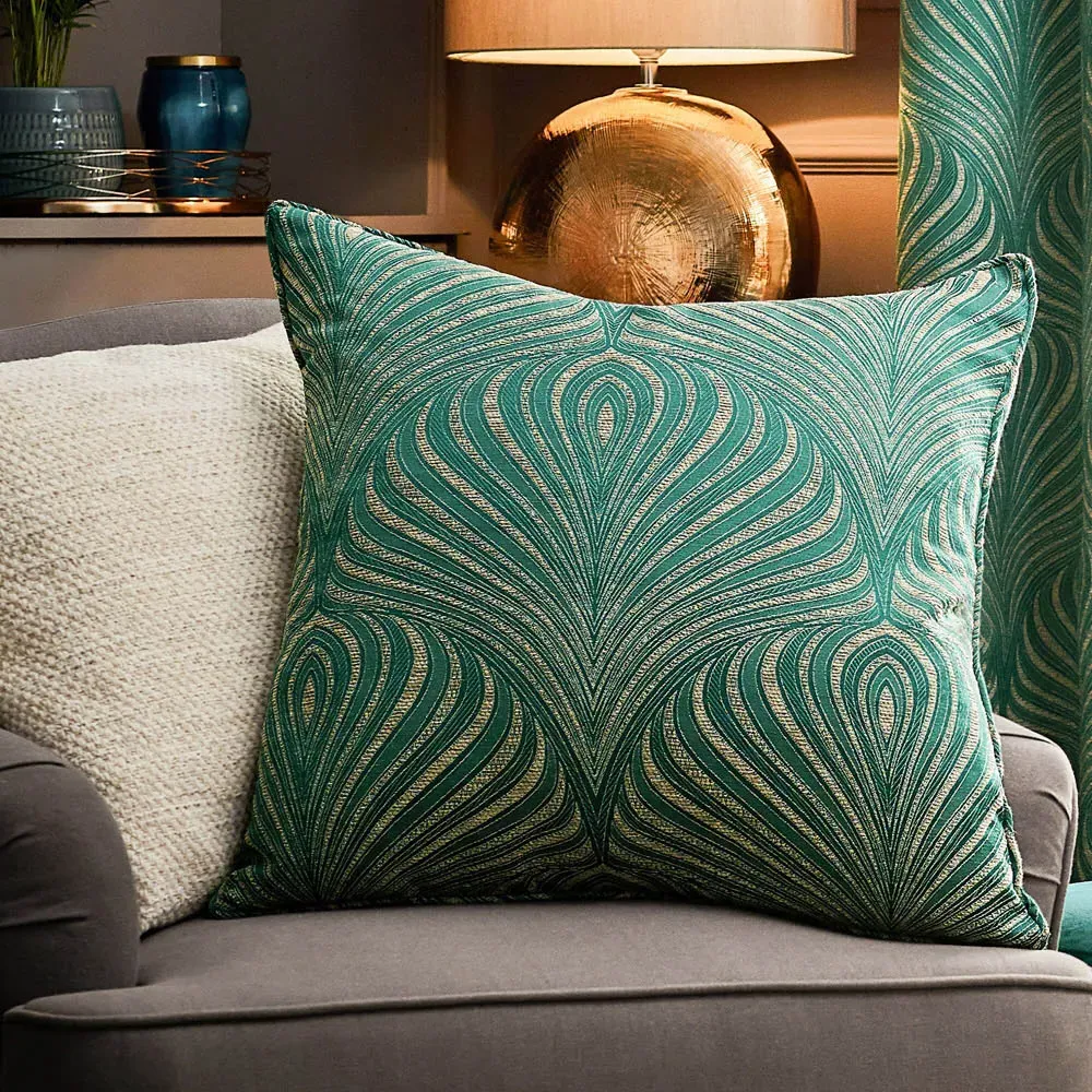 Gatsby Jacquard Piped Cushion - Green