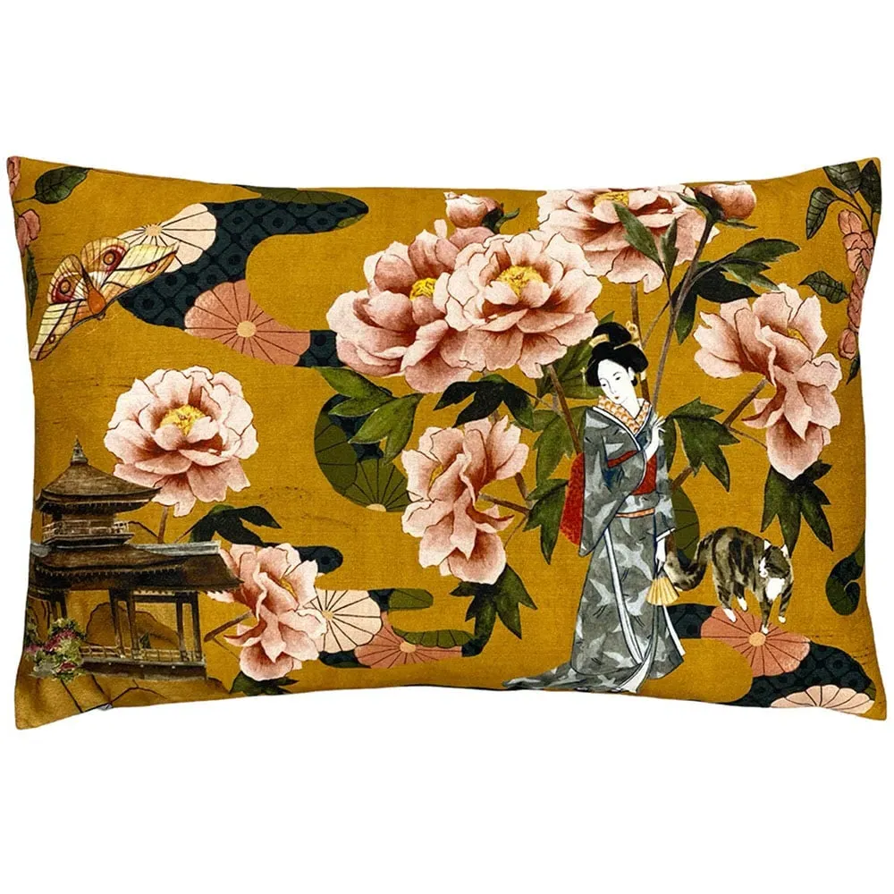 Geisha Floral Cushion - Ochre image
