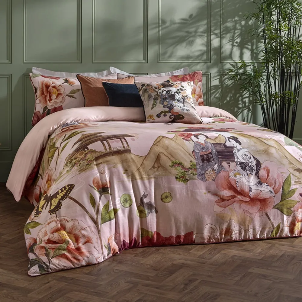 Geisha Super King Size Cotton Duvet Set - Pink