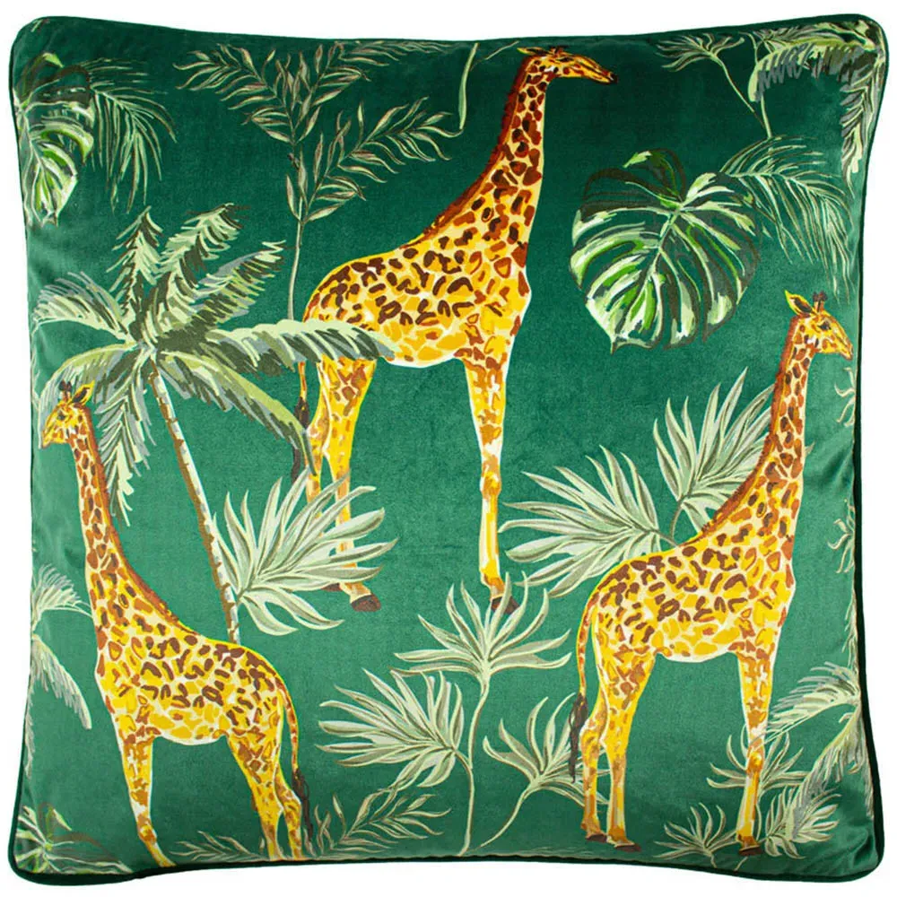 Giraffe Palm Velvet Cushion - Green