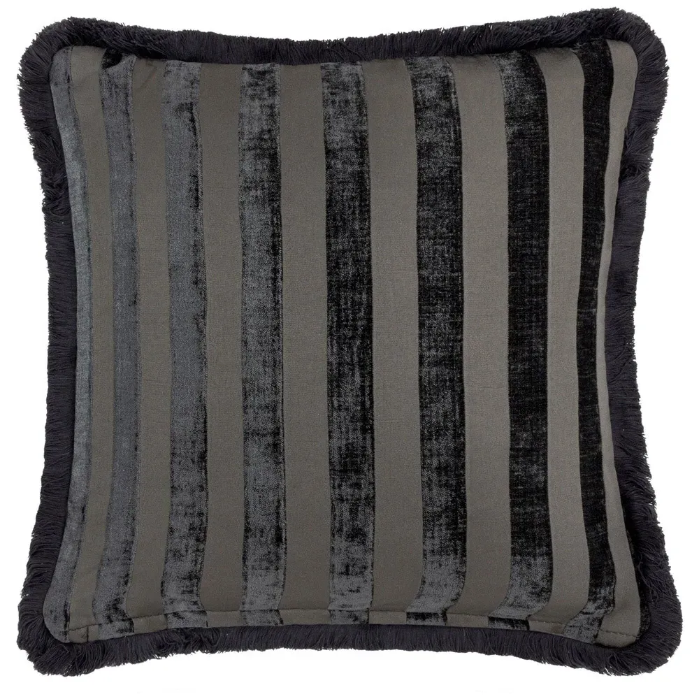 Hanover Jacquard Cushion with Fringe Trim - Black