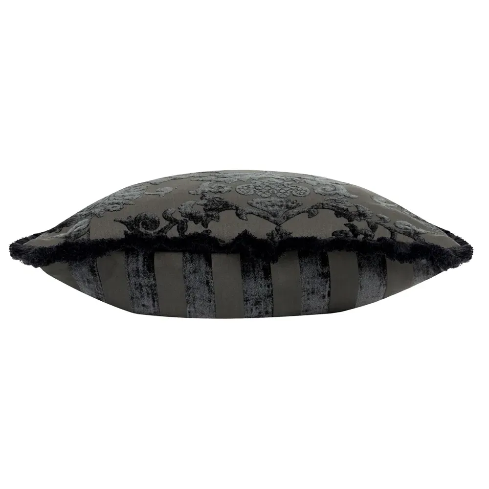 Hanover Jacquard Cushion with Fringe Trim - Black