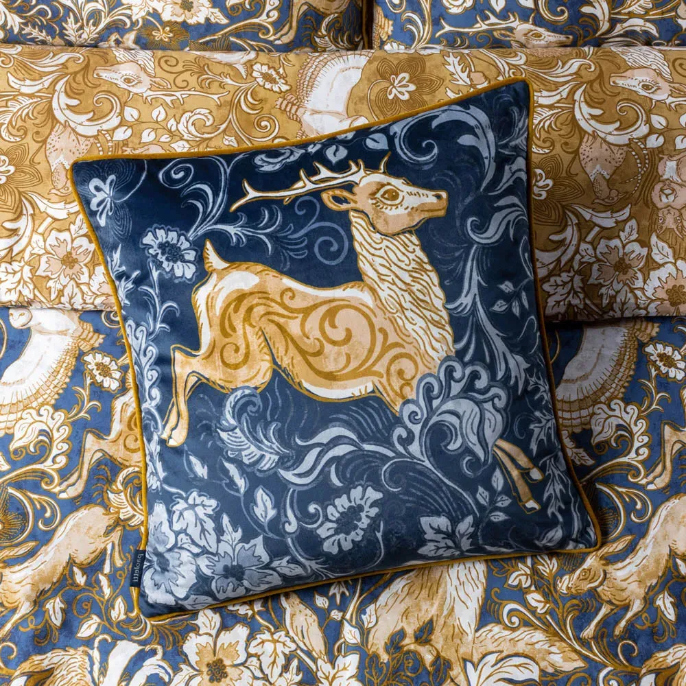 Harewood Stag Velvet Piped Cushion - Multi
