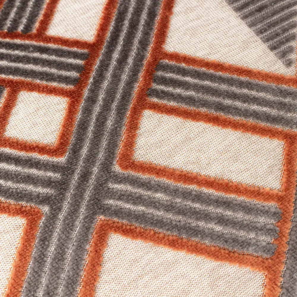 Henley Cushion - Ginger and Grey, Velvet Jacquard