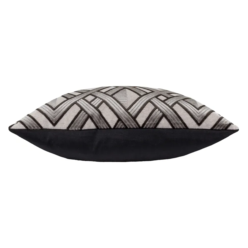 Henley Jacquard Cushion - Grey Black, Velvet