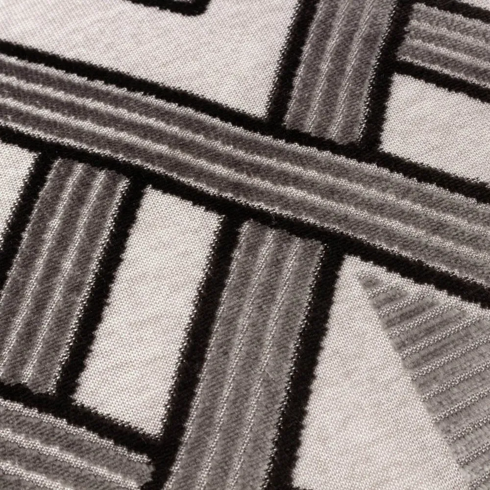 Henley Jacquard Cushion - Grey Black, Velvet
