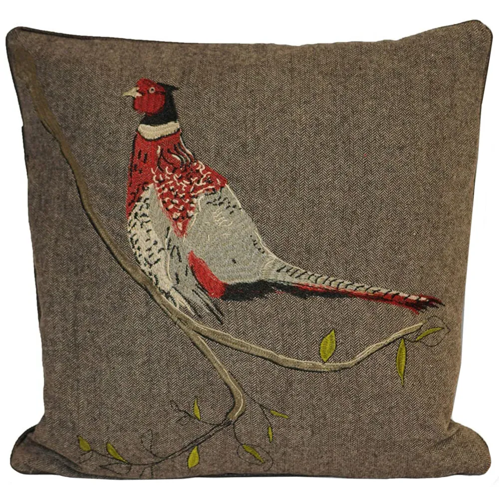 Hunter Herringbone Pheasant Cushion - Brown, Wool Mix