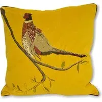 Hunter Velvet Pheasant Cushion - Mustard, Cotton