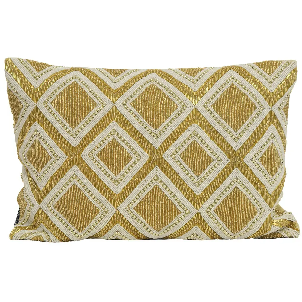 Kenitra Beaded Cushion - Gold, Cotton image