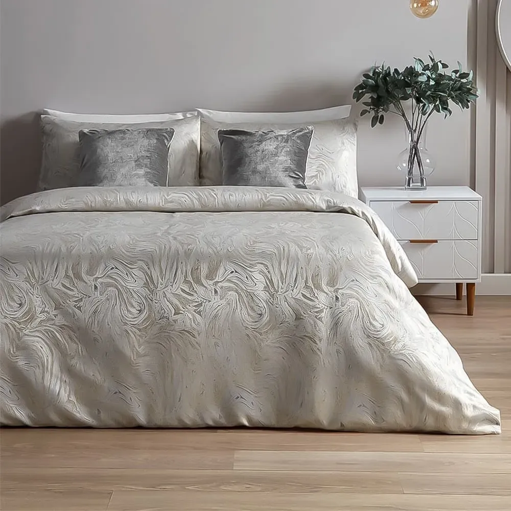 King Size Oyster Marble Jacquard Duvet Set - Multi, Polycotton