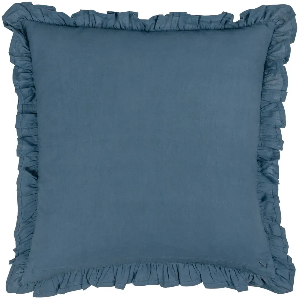 Kirkton Floral Pleated Cushion - Blue, Cotton