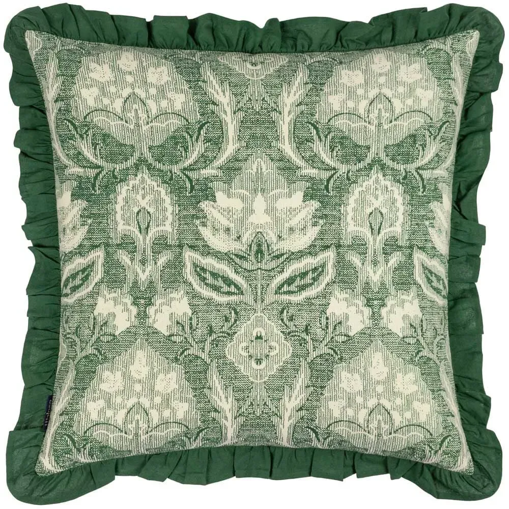 Kirkton Floral Pleated Cushion - Green, Cotton