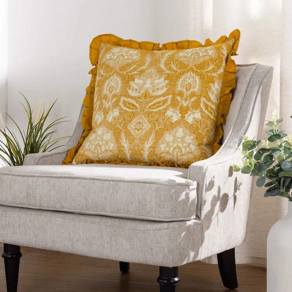 Kirkton Floral Pleated Cushion - Yellow, Cotton