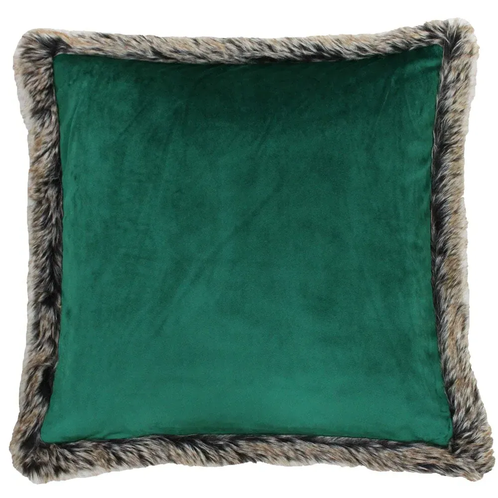 Kiruna Faux Fur Trim Cushion - Emerald, Polyester image