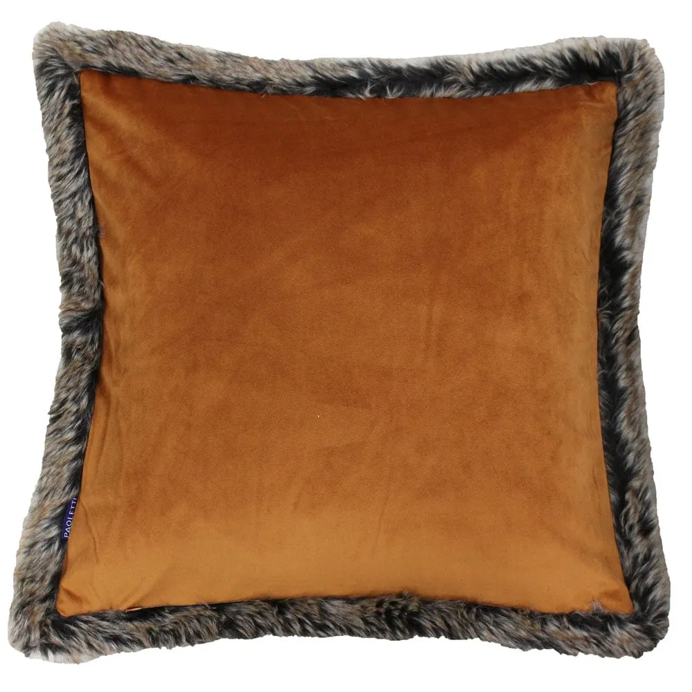 Kiruna Faux Fur Trim Cushion - Rust, Polyester